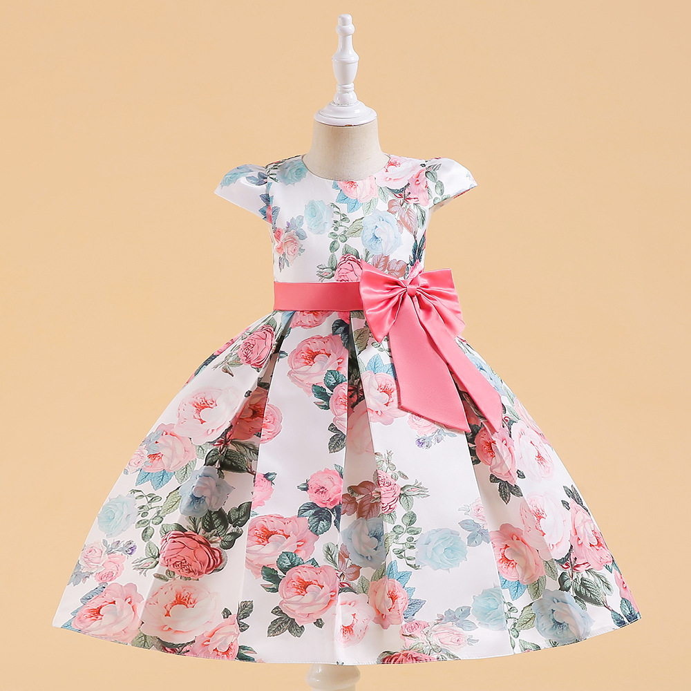 Picture of Amazon Flower Print Girl Bow Dress Cross Border Independent Station Princess Dress Children's dress