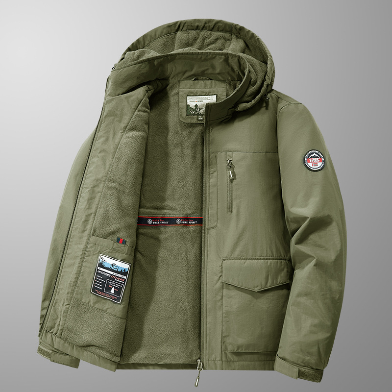 Winter fleece-lined Thickened Cotton-padded Clothes Men's Coat Outdoor Windproof Waterproof Mountaineering Suit Men's Mid-length Jacket