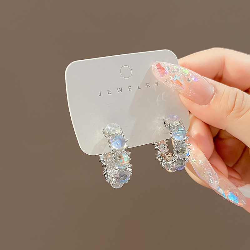 Silver Needle Light Luxury New High-end Full Diamond Zircon C- shaped Circle Earrings Fashionable Exquisite Distinctive Earrings for Women