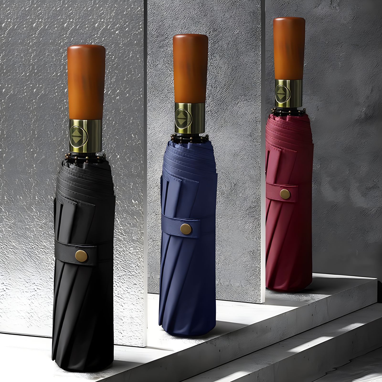 Picture of Three-fold automatic umbrella log handle lettering sunny umbrella men's business folding umbrella printed logo high-end gift umbrella