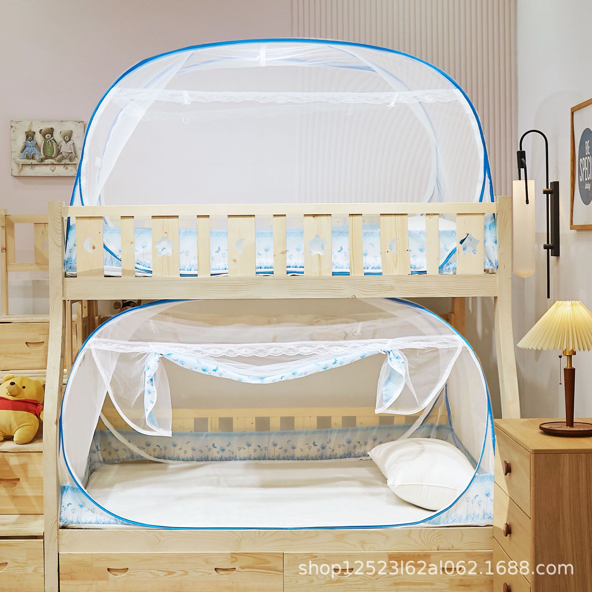 Picture of Mosquito Net Student Dormitory Upper and Lower Bushes 90cm Bottom Installation-Free Mongolian Yurt Single Mother Bed Home 1.5 m 1.2