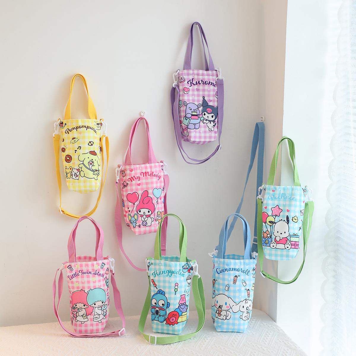 Picture of Japanese Style Cartoon Cute Canvas Water Cup Bag Crossbody Portable Dual-purpose Water Kettle Bag Outgoing Small Cloth Bag Handbag