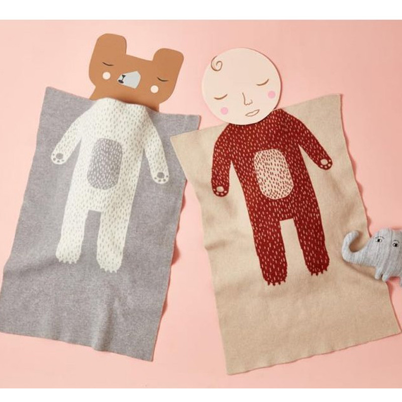 Picture of ins half-body bear knitted blanket double-layer cotton wool baby blanket kindergarten sleeping blanket newborn blanket wool blanket