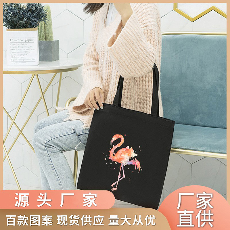 Spot Black Canvas Bag Handbag Cloth Bag Literary Environmentally Friendly Cartoon School Canvas Bag Canvas Bag Customization