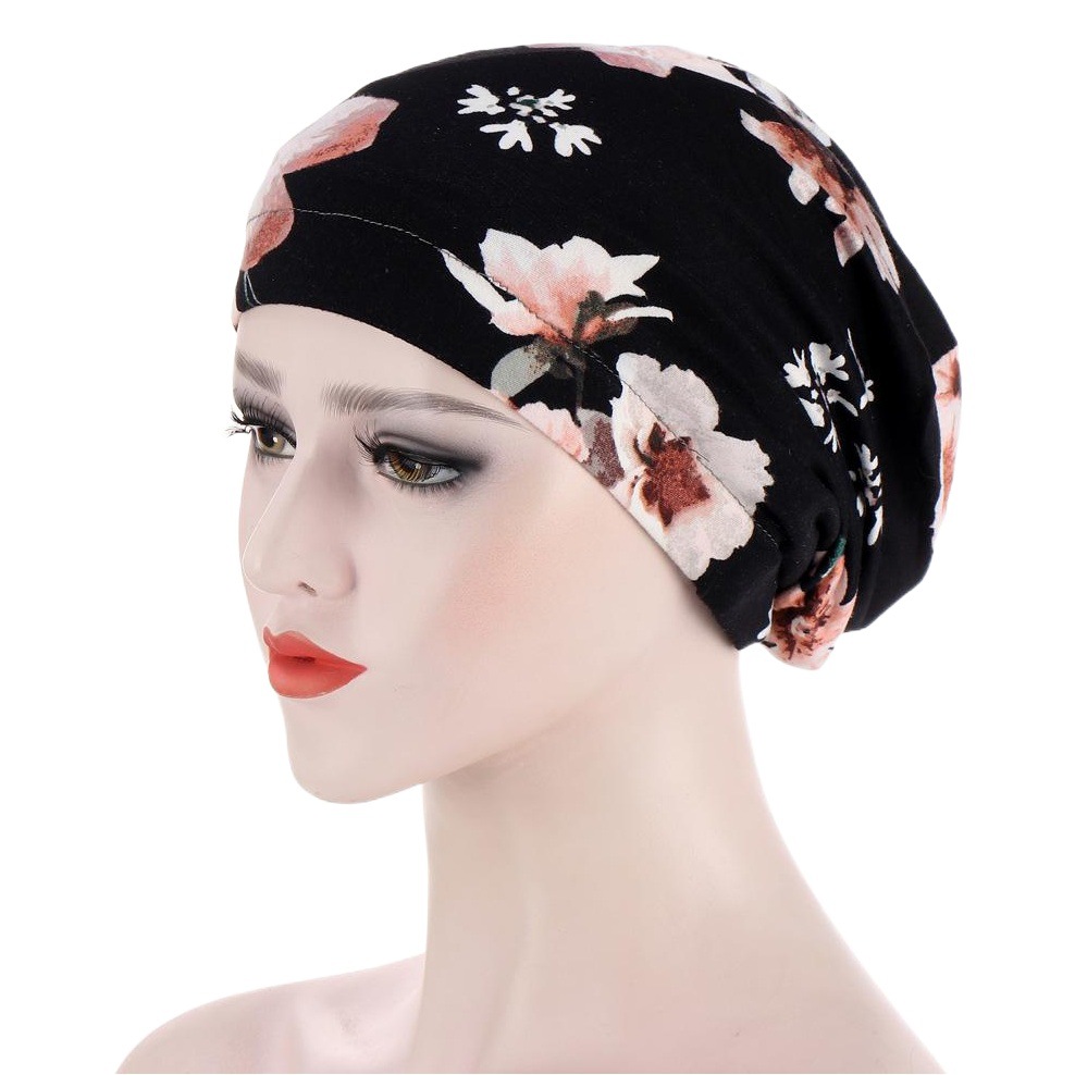 Europe and the United States Amazon 6 color printed flower edging cap satin lined nightcap pullover cap spot