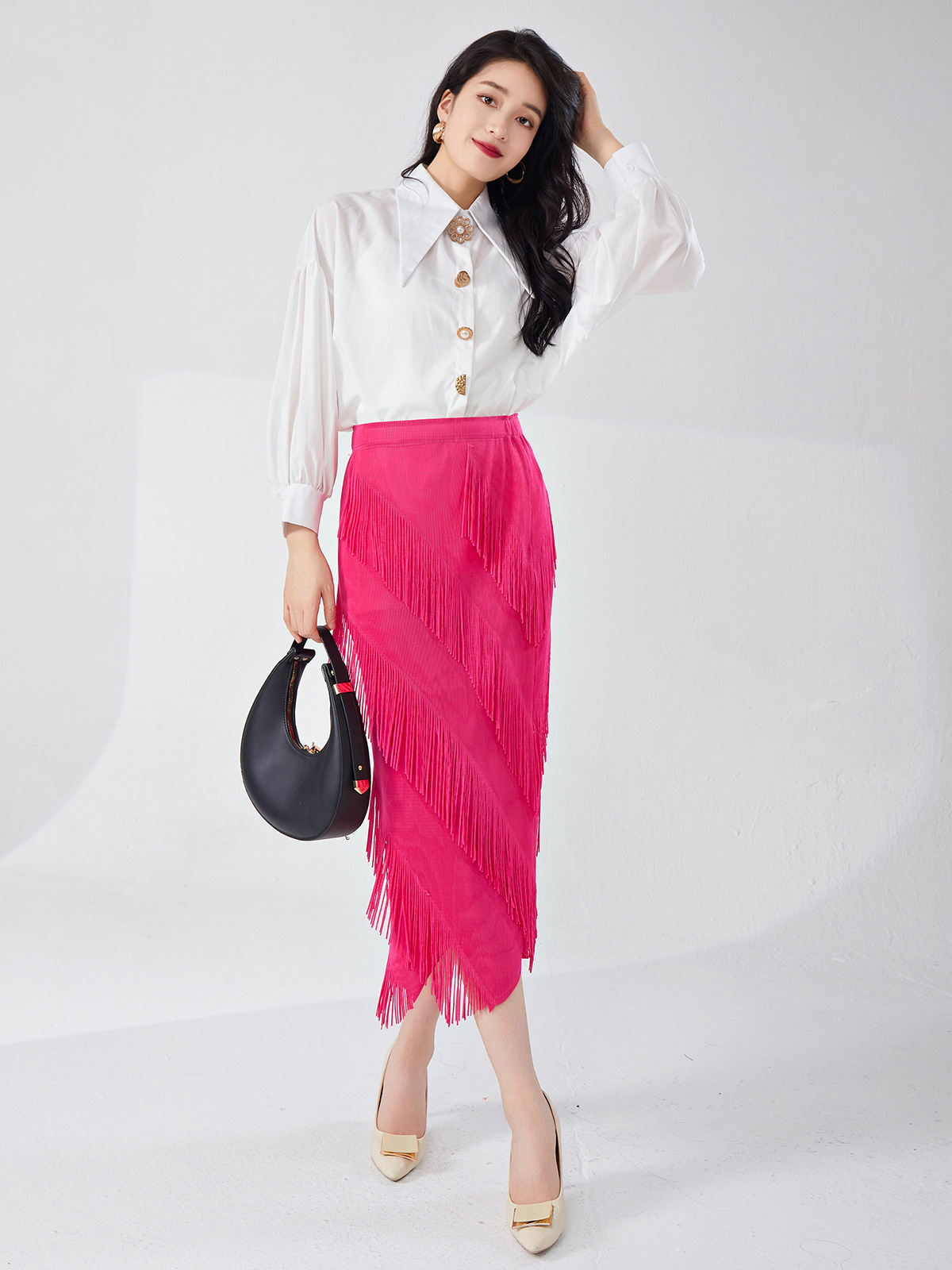 Miyake Fringed Skirt Spring and Summer High-End Asymmetrical Mid-Length Elegant Versatile Straight Hip Skirt Fashionable