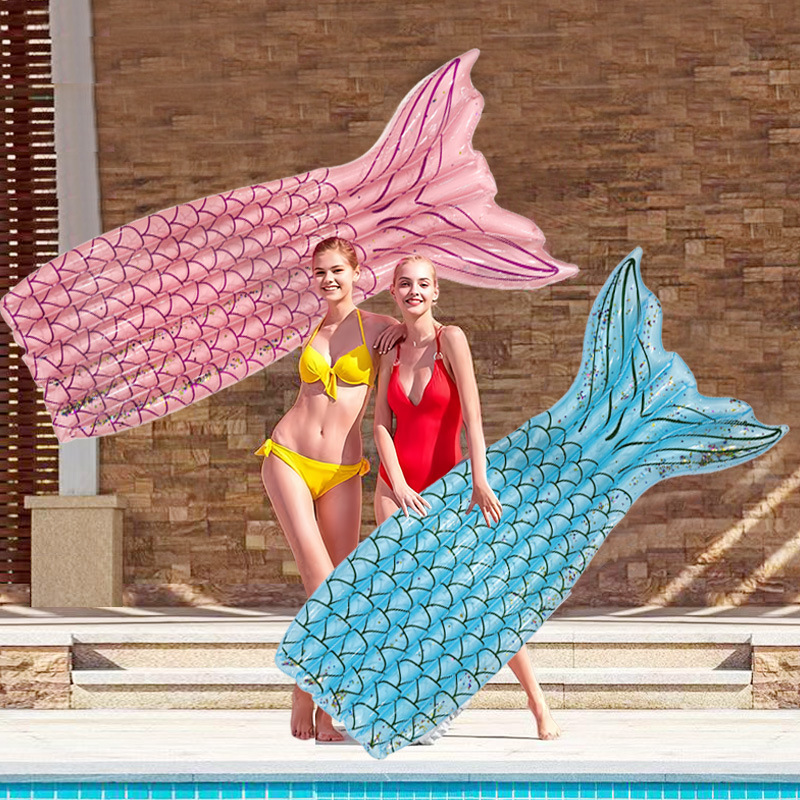 Cross-Border Spot Wholesale Sequined Mermaid Floating Fish Tail Adult Water Inflatable Floating Bed Inflatable Floating Bed