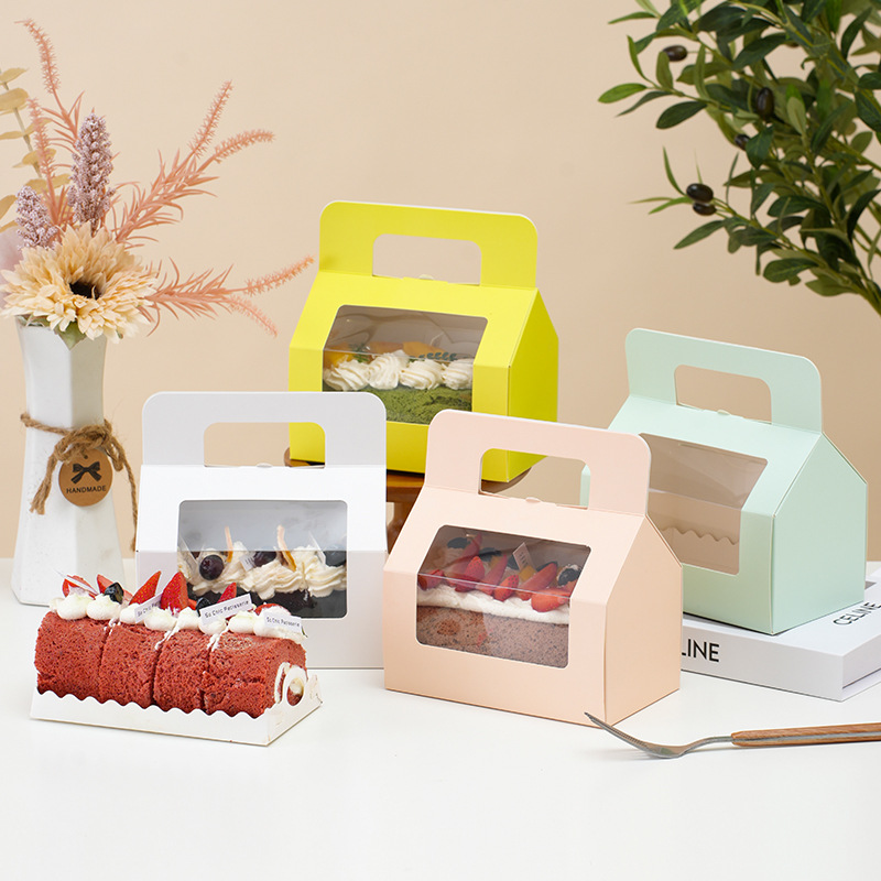 Cake Roll Packaging Box Towel Roll Swiss Roll Transparent Heated Packing Box Menglong Roll Portable Disposable Box