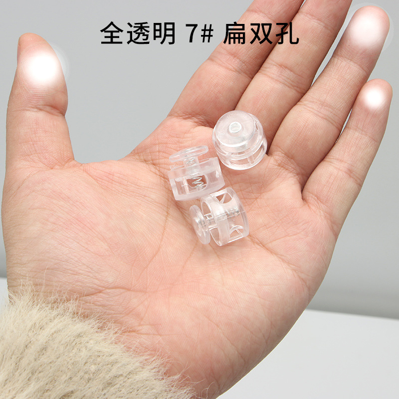 Picture of Manufacturer Plastic Adjustable Elastic Belt Spring Buckle with Rope Pig Nose Buckle Single and Double Holes Round Black Transparent Drawstring Buckle