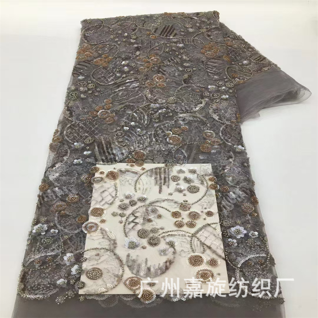 Plain Elegant Round Beaded Tube Embroidered Sequin Tulle Fabric New Chinese Style Xiuhe Dress Cheongsam Fabric Beaded lace