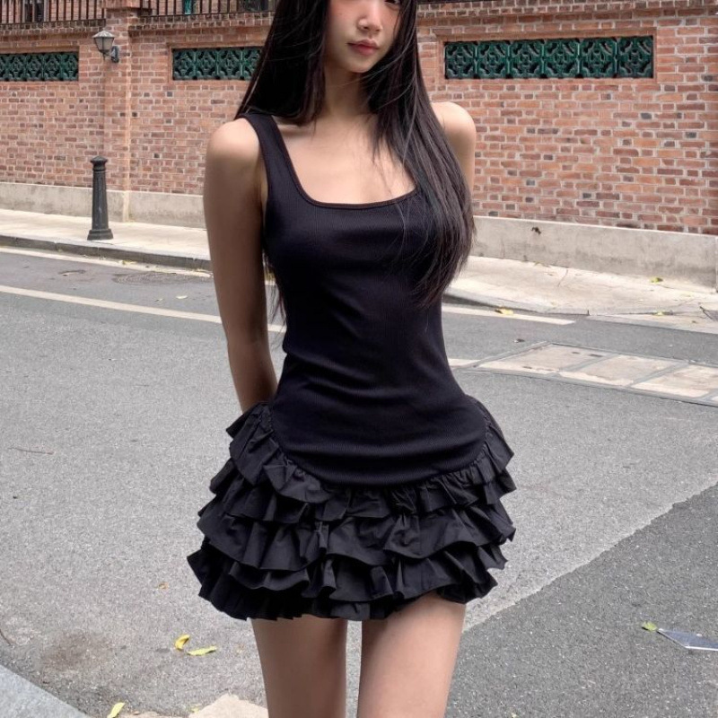 White Suspender Sweet Dress Women's Summer Unique and Chic Ruffled Skirt Ballet Style A-Line Skirt