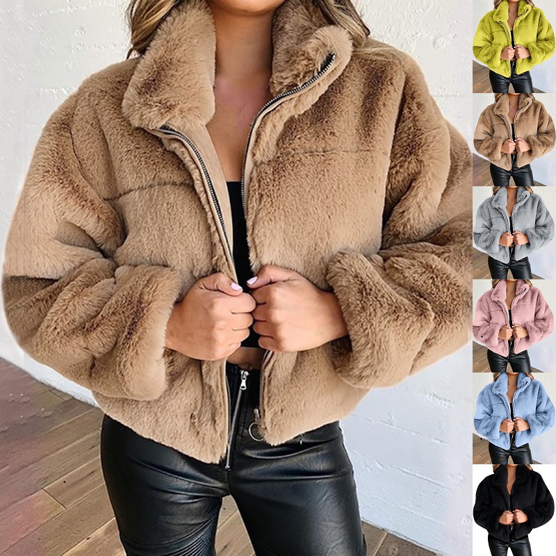 2024 cross-border Amazon explosions European and American women's autumn and winter rabbit fur zipper cardigan plush warm coat