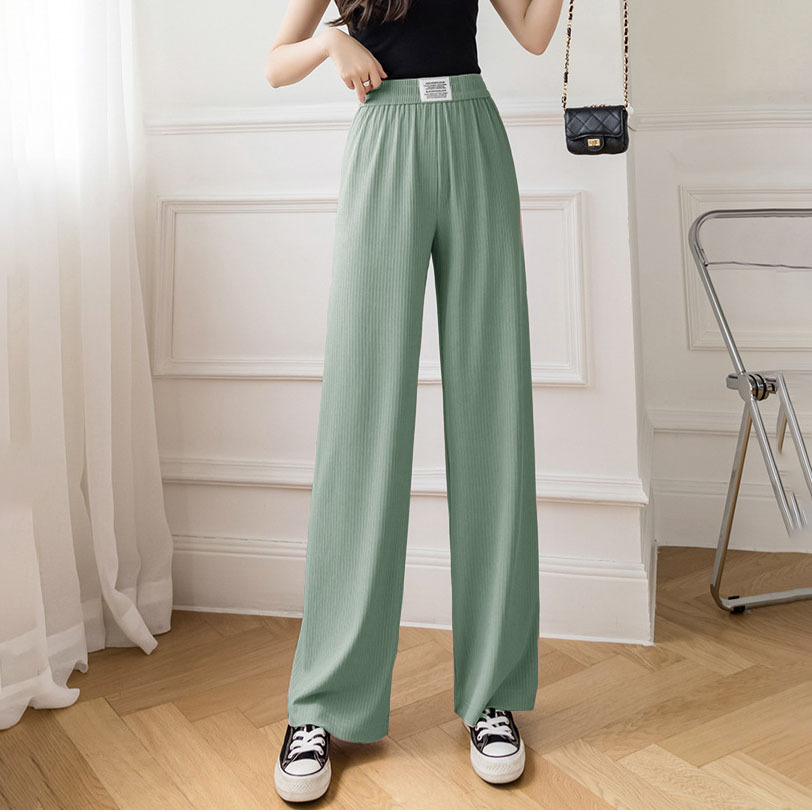 Picture of Ice Silk Tooth Label Strip Wide Leg Pants Casual Pants Pants Spring and Summer New Women's Weaving Label Waist High Waist Pants Slim and Sag Y