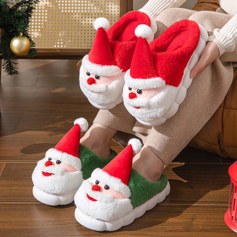 Santa Claus Cotton Slippers 2025 Winter Home Slippers for Men and Women Indoor Thick-soled Non-slip Warm Mao Mao Shoes