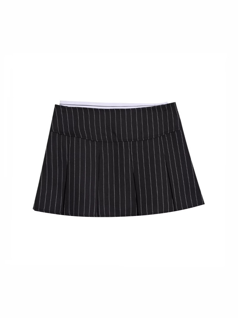 American Retro Stripesd Pleated Low-Waist Suit Skirt for Women in Summer Slimming Look Sweet and Spicy A-Line Hip-Hugging Skirt