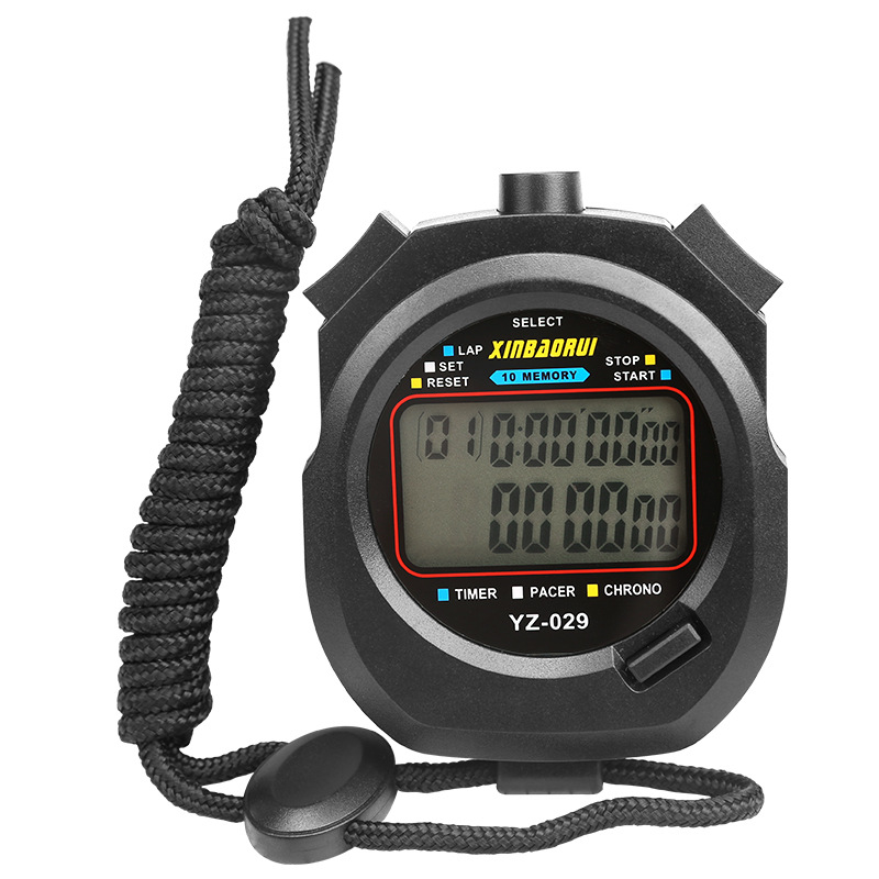 Electronic stopwatch double-row 10-channel memory code, multifunctional waterproof track and field competition training timer, can be turned off