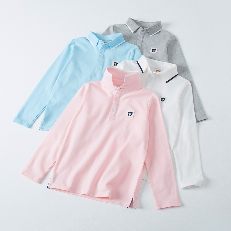 Picture of Children's Base Shirt 2023 Spring and Autumn New Long Sleeve Top Boys and Girls Cotton Polo Shirt T-shirt for Middle and Large Children's School Uniform