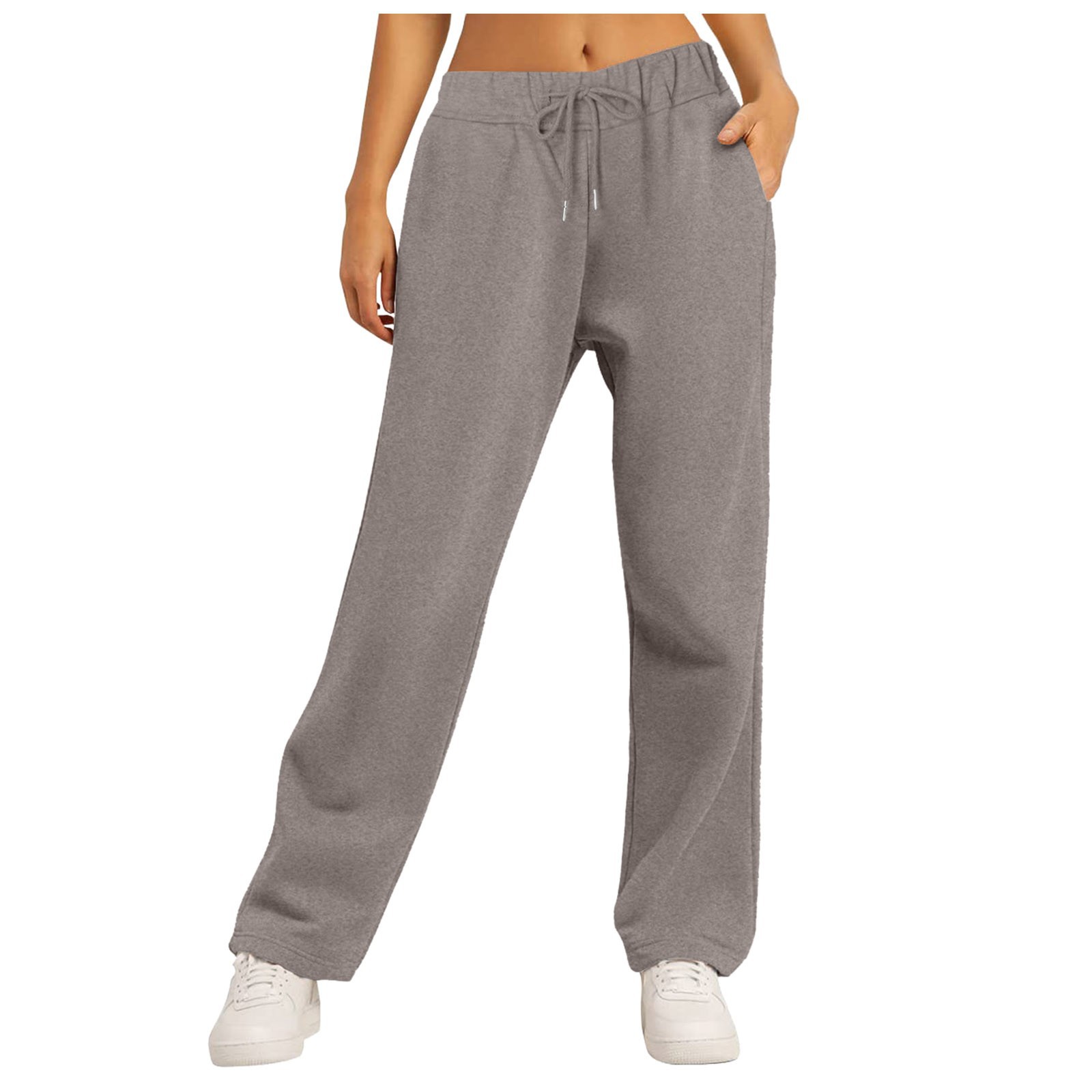 Picture of Amazon new side pocket elastic waist pants rope solid color straight wide leg fleece padded pants 9702