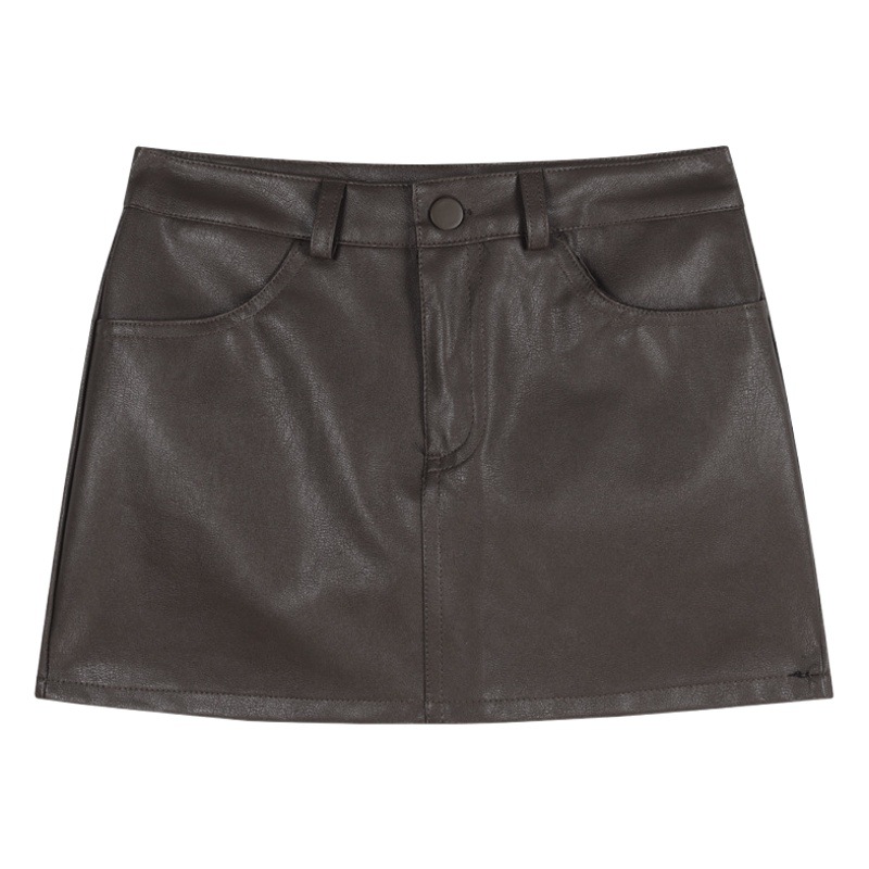 American Style Brown High Waist PU Leather Skirt Women's 2025 Autumn and Winter New Hot Girl Black Leather Skirt Hip Skirt