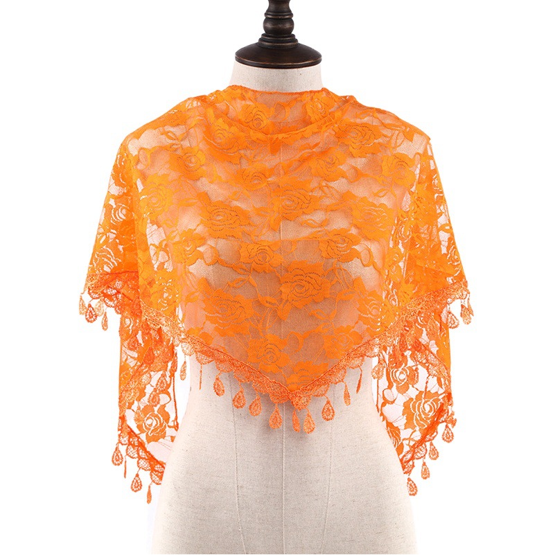 Korean Style New Lace Hollow-Out Tassel Triangle Scarf Women's Headscarf Shawl Decorative Neck Scarf Silk Scarf Velvet