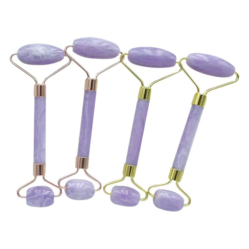 Light Pink Amethyst Color Heart-Shaped Scraping Board Roller Massager Facial Beauty Double-Headed Roller Massage Stick Crystal