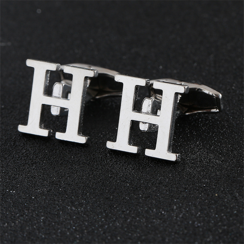 Picture of Cross-Border Specially Designed for Silver 26 English Letters Glossy Men's Cufflinks Manufacturer Wholesale Personalized French Shirt Cufflinks