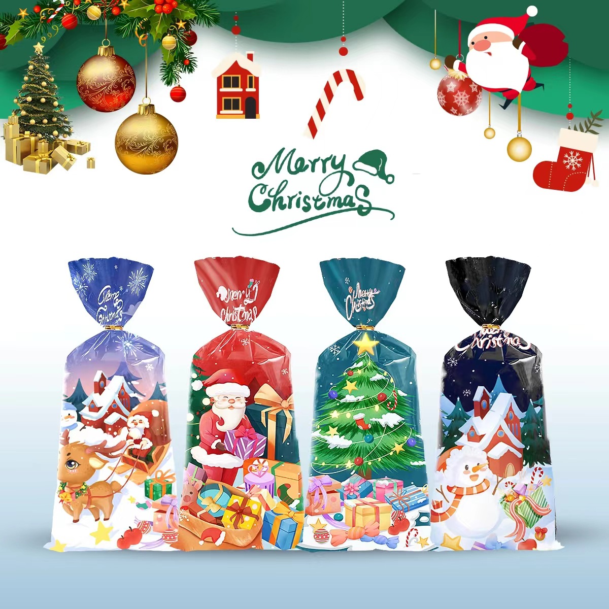 Cross-Border 2024 New Spot Santa Claus Snowman Candy Biscuits Return Gift Candy Bag Gift Bag Direct Sale