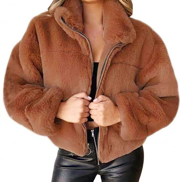 Picture of 2024 cross-border Amazon explosions European and American women's autumn and winter rabbit fur zipper cardigan plush warm coat