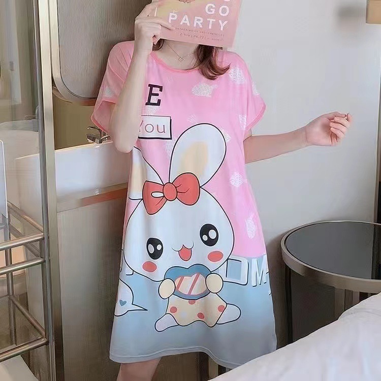 Summer Nightgown Women's Internet Popular Home Clothes Thin Short-sleeved Pajamas Female Students Loose Large Size Outwear Pregnant Women