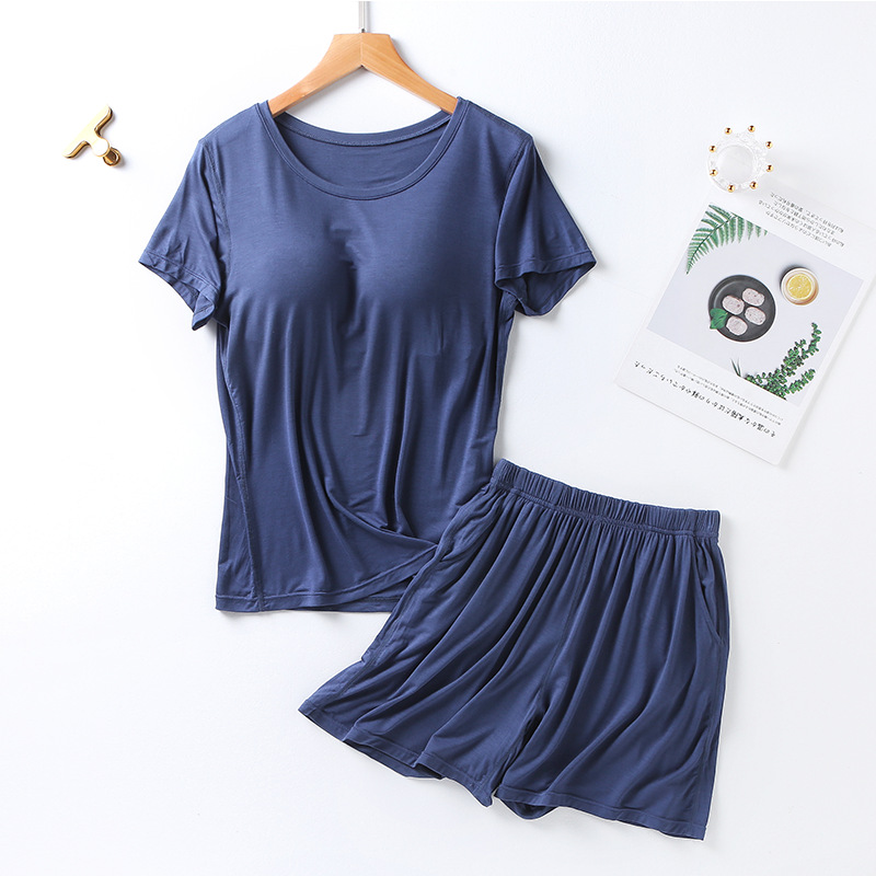 Picture of Modal Women's Suit Cup One-piece Short-sleeved Shorts Pocket-free Slimming Home Pajamas Suit Large Size Women