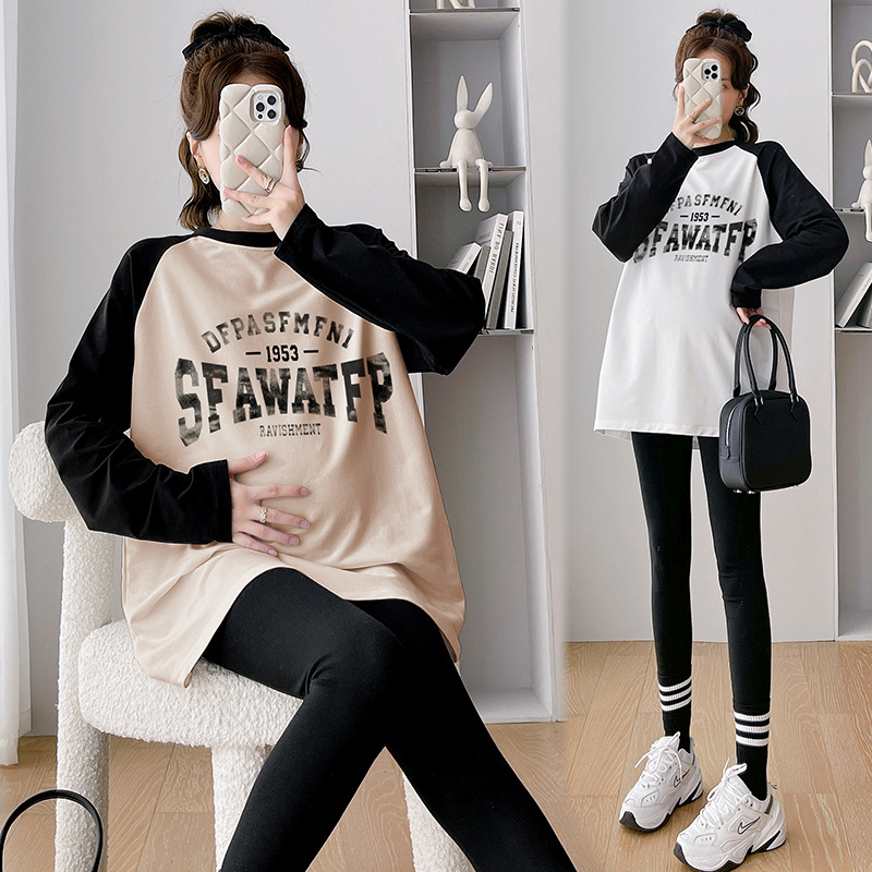 Picture of Early Autumn Postpartum Pregnant Women's Top Fashionable Two-piece Suit Outfit Casual Loose Base Shirt Long-sleeve T-shirt
