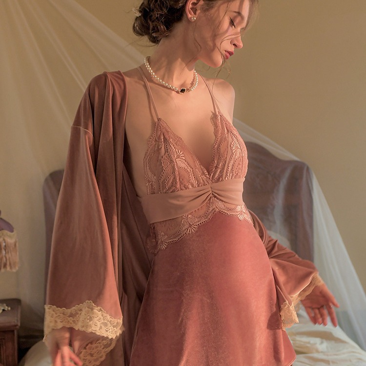 YL2295 New High Sense Winter Velvet Sexy Emotional Pajamas French Slip Skirt Home House Nightgown Women