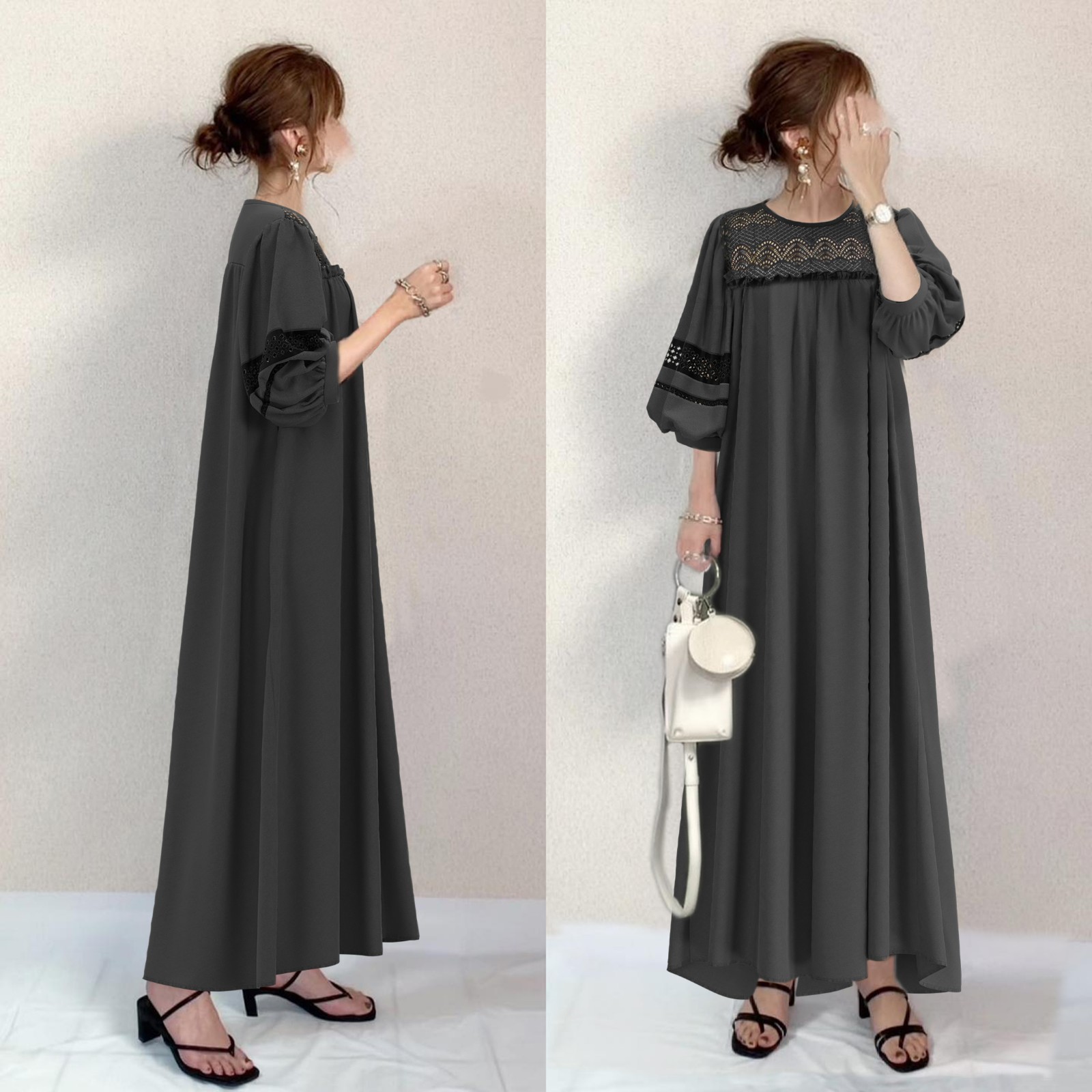 Export Original Niche Design Women's Small Dress Casual Retro Mid-Sleeve Lace Popular Japanese and Korean Mature Women's dress