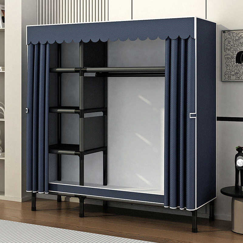 Simple wardrobe home bedroom assembly full steel frame thickened and thickened cloth wardrobe strong and durable rental room storage cabinet