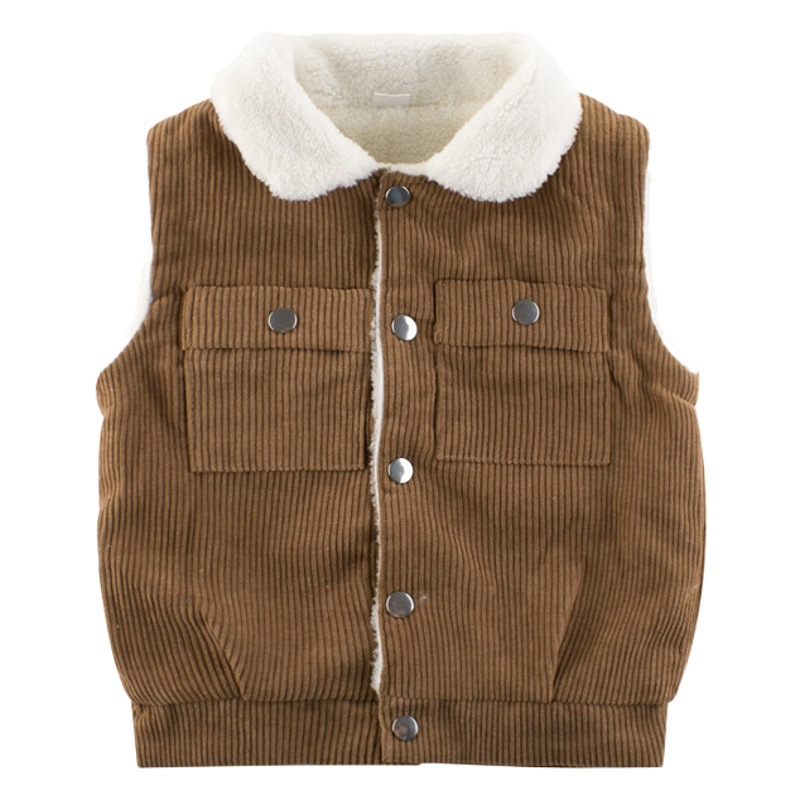 Spring Kidsren's Clothing Kidsren's Vest New 2024 Boys' Lamb Velvet Fleece-Lined Baby Clothing Warm Tops
