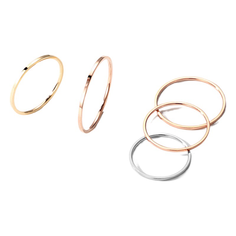 Ins jewelry ring temperament simple plain ring fine tail ring smooth ring index finger ring titanium steel 18k gold