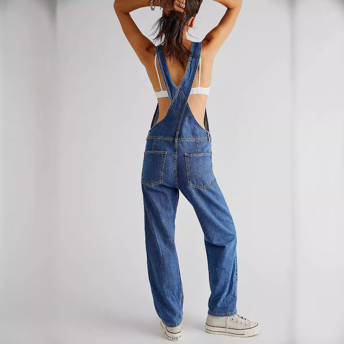 European and American Export Cross-Border Supply Casual Washed Loose Denim Overalls for Women Women Women's Denim Overalls