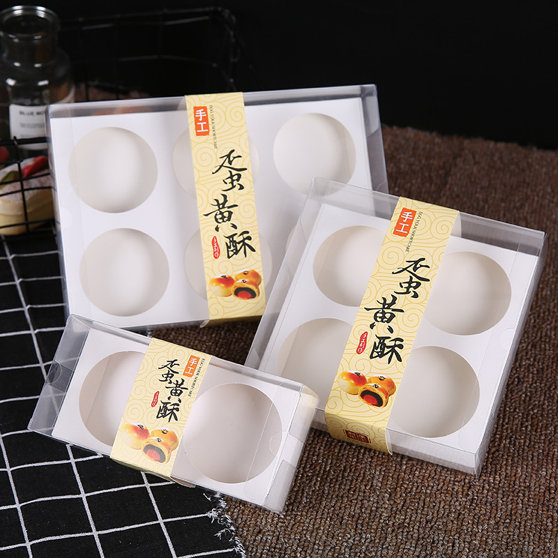 Mid-Autumn Festival Egg Yolk Pastry Packaging Box Custom-Made for 4 or 6 Mooncakes, Egg Tart Baking Packaging Box, Green Dough Transparent Packaging Box