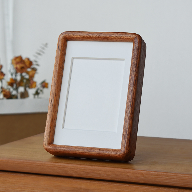 Picture of Black walnut wood moon photo frame set table mortise and tenon round corner moon birth day moon photo memorial cherry teak