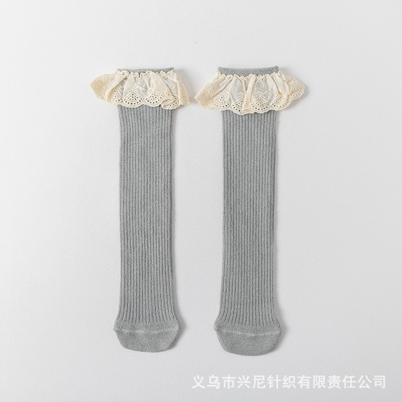 Picture of New children's socks spring and autumn girls large children's socks without heel tube socks South Korea lace baby cotton socks wholesale