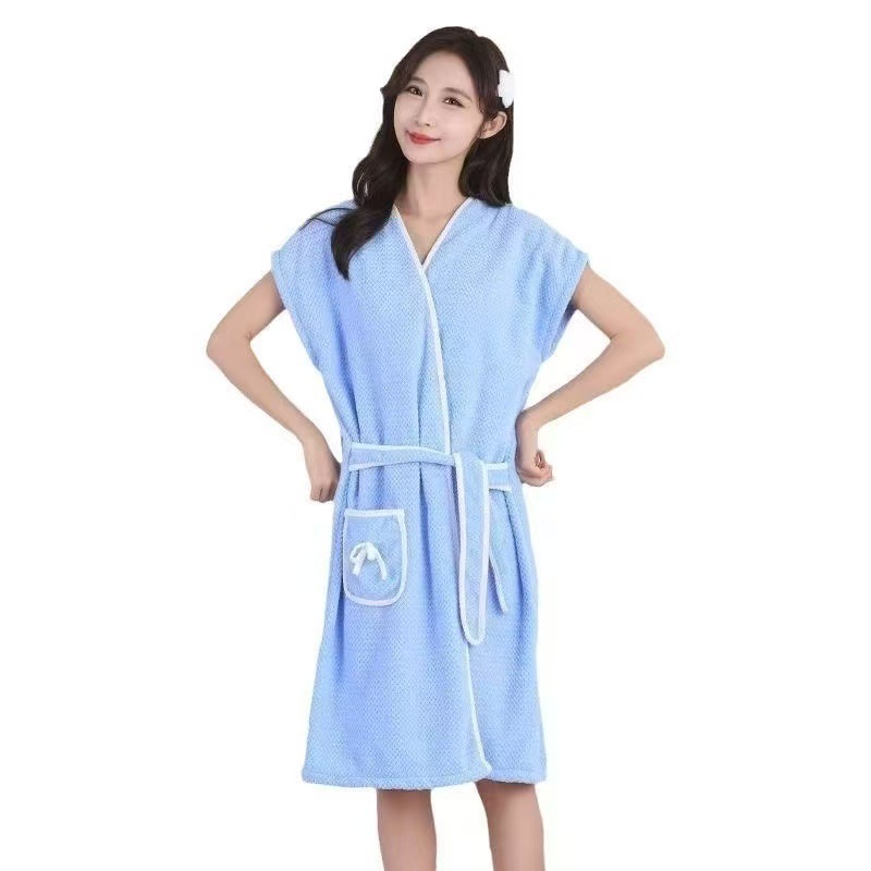 Picture of Pineapple pattern sleeveless bathrobe, absorbent tie-in bath towel, integrated oversized coral fleece wrap high-end pajamas