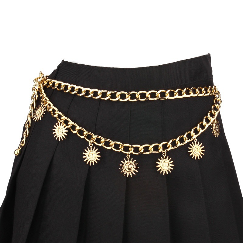 European and American Export Accessories, Personalized Fashionable Metal Sunflower Smiley Face Pendant Waist Chain Multi-Layer Hip-Hop Body Chain
