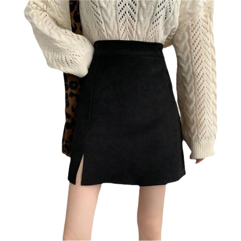 Black slimming short skirt a-line skirt summer new popular high waist versatile split one-step skirt skirt hip skirt