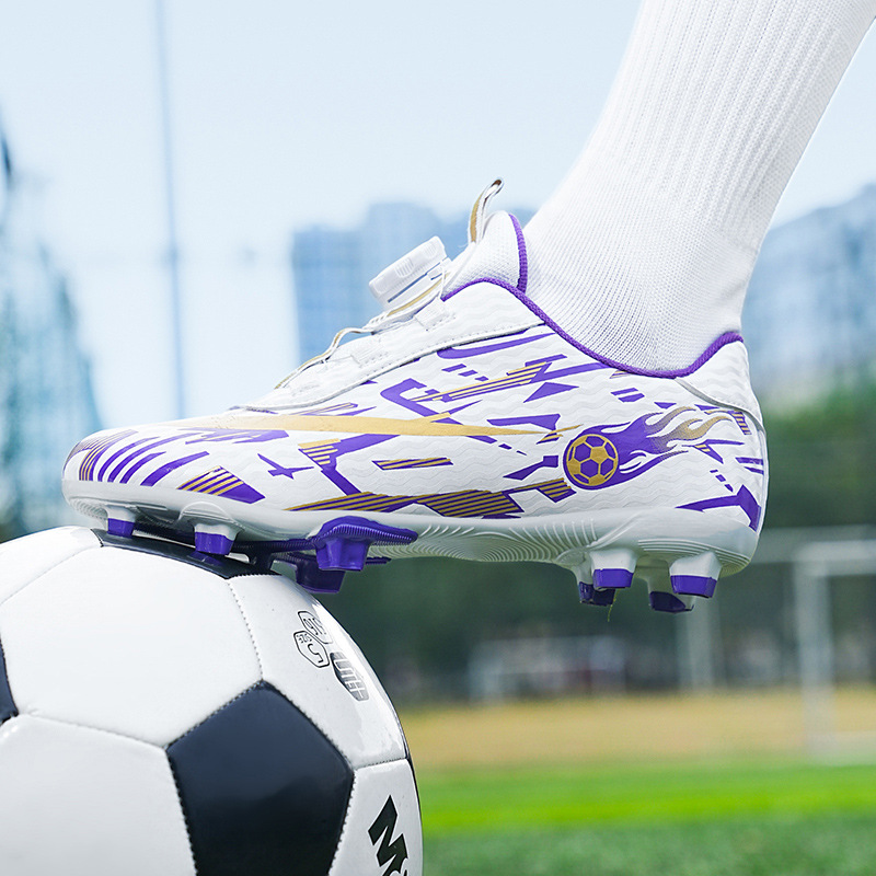 Cross-Border New Style Button-Free Lace-Up Children's Football Shoes Training Shoes Broken Nails Boys and Girls Shoes Student Competition Shoes