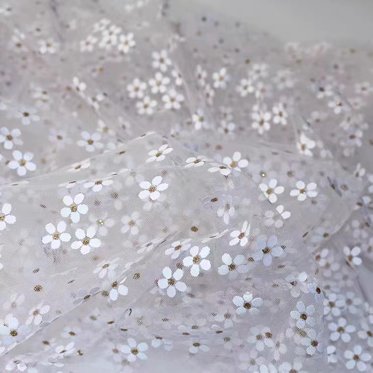 Offset Bronzing Sunflower Small Plum Daisy Mesh Fabric Photo Children's Wear Lace Ribbon Lace Fabric