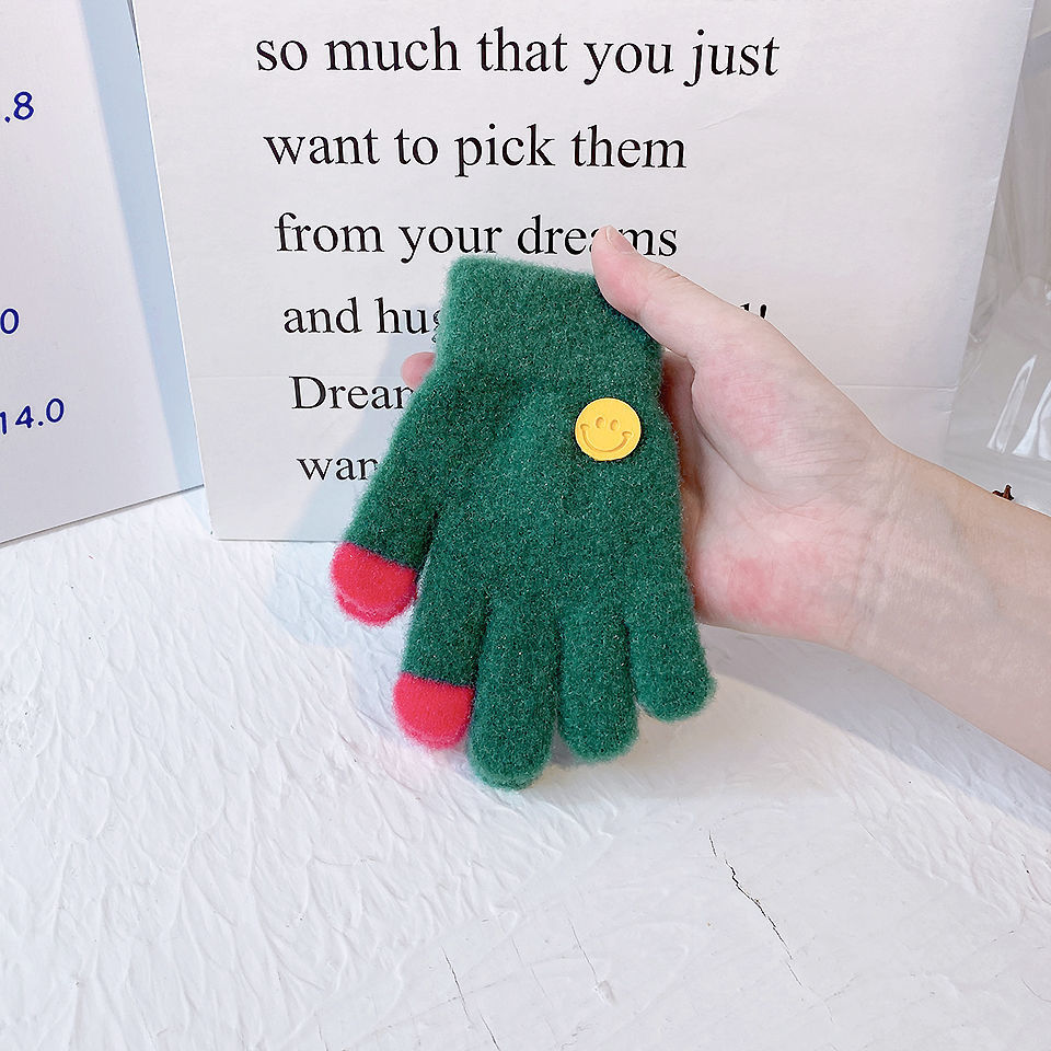 Picture of Children's Gloves Thin Boys Baby Boys Girls Winter Girls Five Fingers Warm Smiling Face Primary School Students Winter