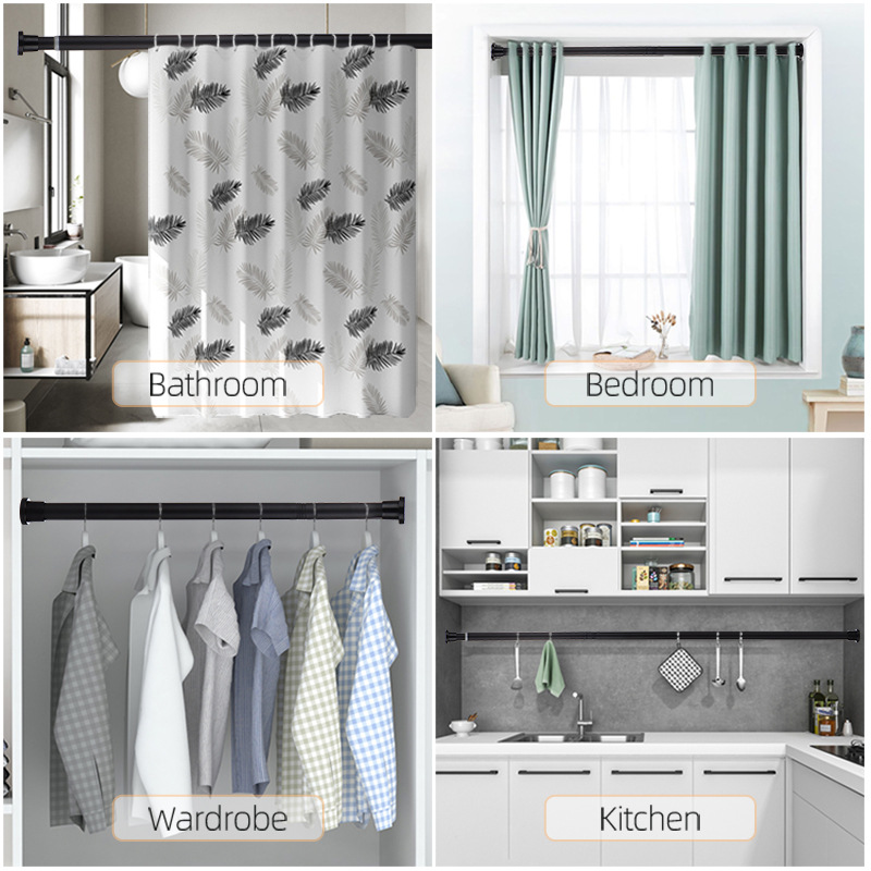 Picture of 25mm Stainless Steel Punch-Free Shower Curtain Multi-Functional Telescopic Rod Bathroom Curtain Rod Shower Curtain Door Curtain Support Rod