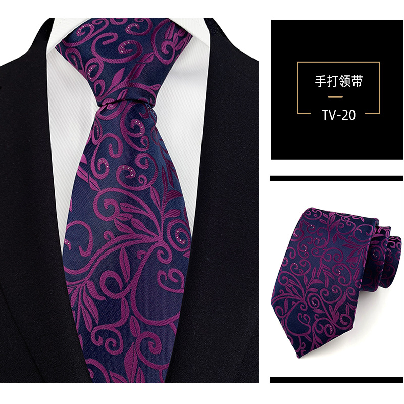 Picture of Men's Tie 8cm Hand Tie Polyester Professional Dress Interview Striped Tie Men's Red Bridegroom Wedding Tie