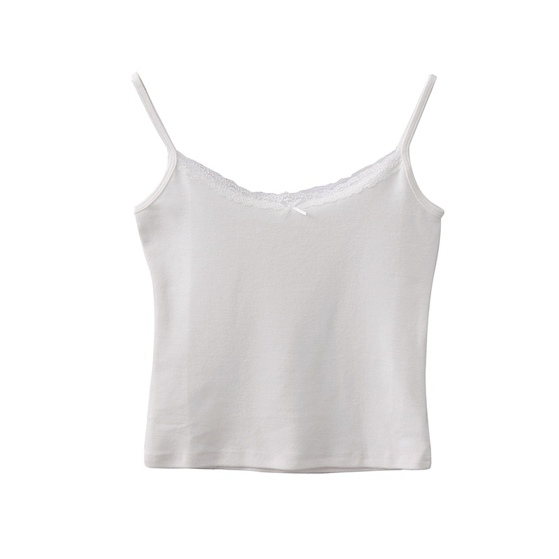 Picture of Spring and Autumn New Sweet Style Lace Stitching Sanding Cotton Slim-Fit Slimming Short Small Camisole Top for Women