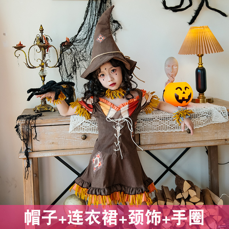 Picture of Halloween Kidsren's Costumes Scarecrow Pastoral Style Farm Costumes Girls Carnival Cos Performance Costumes